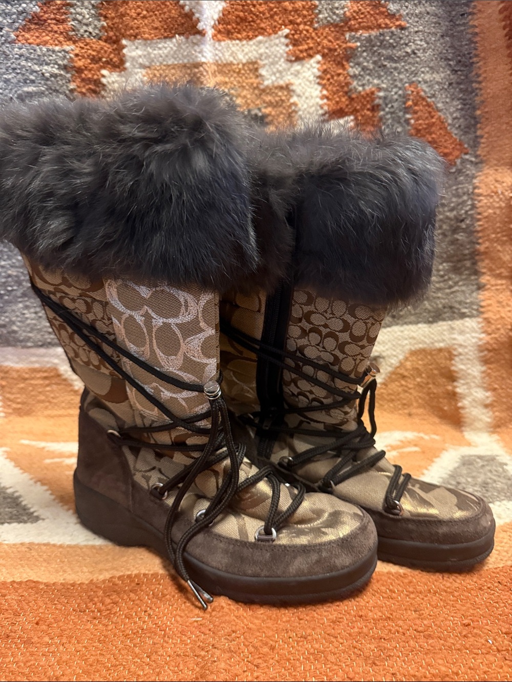 Coach Brown Faux-Fur Winter Boots